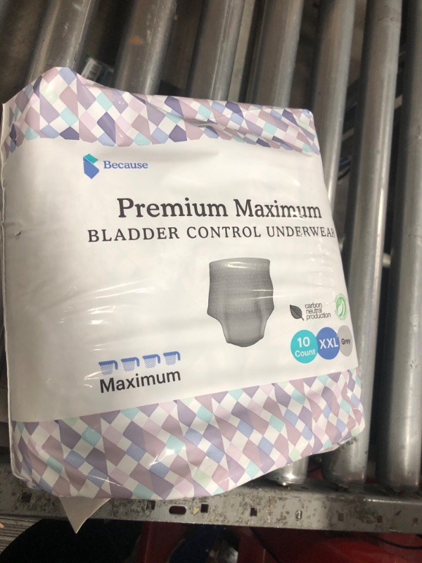 Photo 1 of Because Maximum Incontinence Underwear for Men - Heavy Bladder Leak Protection, Ideal for Overnight Leakage, Sleek, Invisible Fit, Grey, XXLarge - Absorbs 4 Cups -   10 count