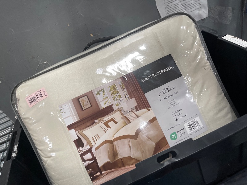 Photo 1 of Madison Park Cozy Comforter Set-Deluxe Hotel Collection, All Season Down Alternative Luxury Bedding with Matching Shams, Decorative Pillows, California King (104"x92"), Genevieve, Taupe/Brown 7 Piece