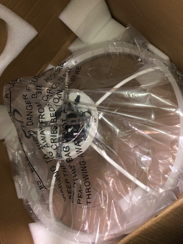 Photo 1 of (MISSING REMOTE) VOLISUN Low Profile Ceiling Fans with Lights and Remote, 23.6in Flush Mount Ceiling Fans with Light, 3000K-6500K Dimmable Fandelier LED Fan Light, White Bladeless Ceiling Fans with Lights for Bedroom