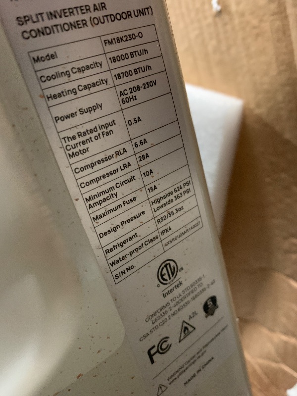 Photo 1 of (PART oNLY) TURBRO 18,000 BTU Ductless Mini Split AC with Heat Pump, Inverter Compressor, 19 SEER2, 230V, R32 Refrigerant, Pre-charged Evaporator, WiFi-Enabled, Works with App, AHRI Certified, Finnmark Series