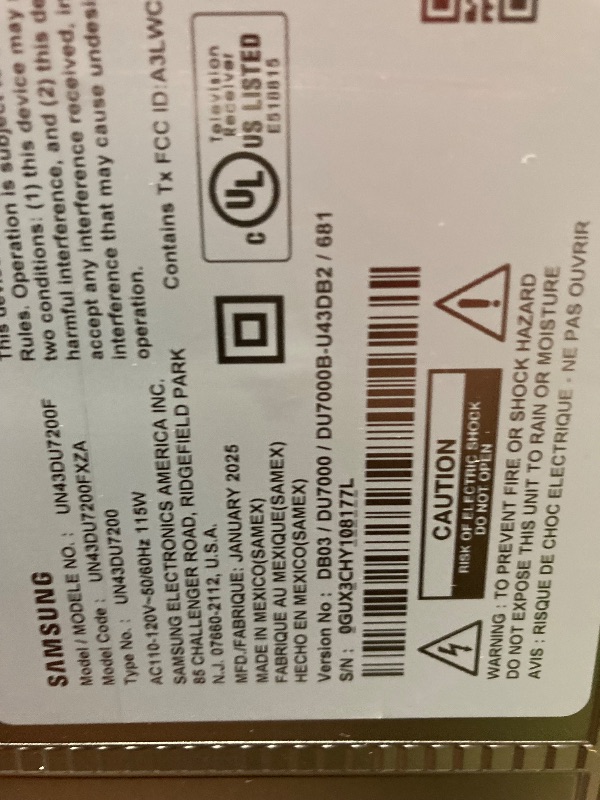 Photo 1 of **SMASHED SCREEN FINAL SALE**SAMSUNG 43-Inch Class Crystal UHD 4K DU7200 Series HDR Smart TV w/Object Tracking Sound Lite, PurColor, Motion Xcelerator, Mega Contrast, Q-Symphony (UN43DU7200, 2024 Model)
