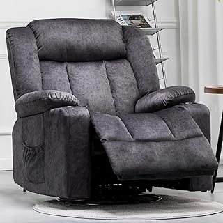 Photo 1 of (base and seat (only)** COMHOMA Recliner Chair,360° Swivel Rocker Glider Recliners with Cup Holders, Upholstered Fabric Rocking Chair for Adults,Manual Reclining Single Sofa for Living Room,Gray