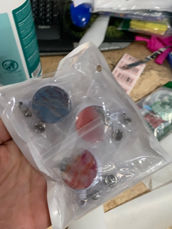 Photo 1 of 3Pack Marble Badge Alligator Clip Retractable Reel Id Name Card Holder for Nurse Doctor Office Worker Student Badge Clip Decorative Holders Carabiner Cute Badge Holder for Nursing Worker Pink Blue
