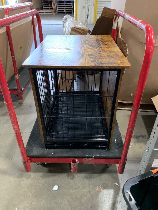 Photo 1 of ***THIS HAS BEEN FULLY ASSMBLED*** Feandrea Dog Crate Furniture, 32.5" Side End Table, Modern Kennel for Dogs Indoor up to 45 lb, Heavy-Duty Dog Cage with Multi-Purpose Removable Tray, Double-Door Dog House, Rustic Brown UPFC002X01