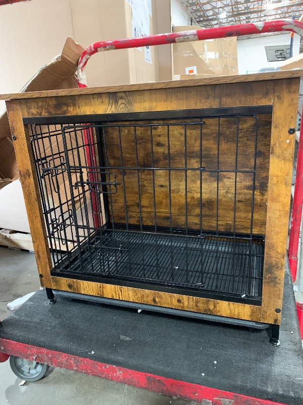 Photo 1 of ***THIS HAS BEEN FULLY ASSMBLED*** Feandrea Dog Crate Furniture, 32.5" Side End Table, Modern Kennel for Dogs Indoor up to 45 lb, Heavy-Duty Dog Cage with Multi-Purpose Removable Tray, Double-Door Dog House, Rustic Brown UPFC002X01
