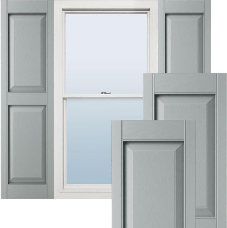 Photo 1 of Vinyl, Standard Two Equal Panels, Raised Panel Shutters, w/Installation Shutter-Lok's & Matching Screws  (Per Pair), 14 1/2"W x 55"H, Tuxedo Grey