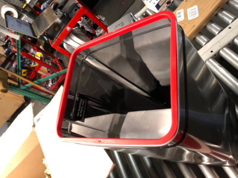 Photo 1 of (DENTED) (MISSING POWER CORD) iTouchless 13 Gallon Kitchen Trash Can with Lid and Odor Filter, AC Adapter Included, Motion Sensor Stainless Steel Rectangular Garbage Bin for Home Office Work Bedroom Living Room Slim Wastebasket
