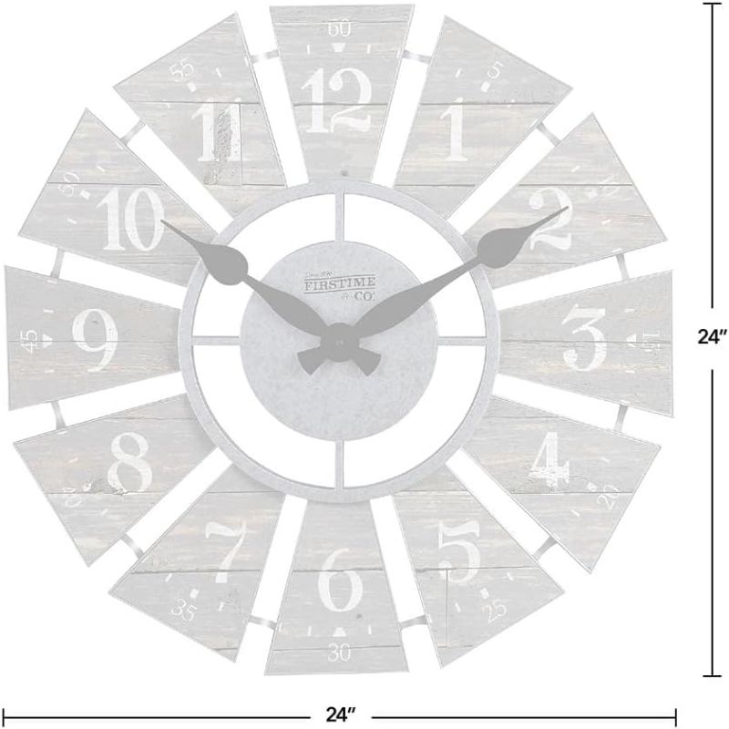 Photo 1 of (MISSING BATTERY) (UNTESTED) FirsTime & Co. Gray Numeral Windmill Wall Clock, Large Vintage Decor for Living Room, Home Office, Round, Plastic, Farmhouse, 24 Inches