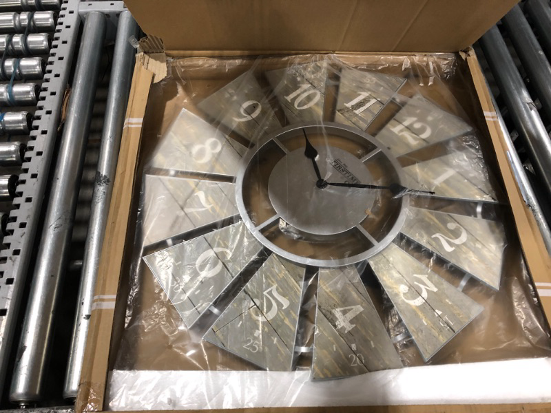 Photo 1 of (MISSING BATTERY) (UNTESTED) FirsTime & Co. Gray Numeral Windmill Wall Clock, Large Vintage Decor for Living Room, Home Office, Round, Plastic, Farmhouse, 24 Inches