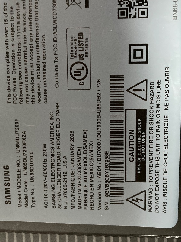 Photo 1 of **SMASHE SCREEN FINAL SALE**SAMSUNG 85-Inch Class Crystal UHD 4K DU7200 Series HDR Smart TV w/Object Tracking Sound Lite, PurColor, Motion Xcelerator, Mega Contrast, Q-Symphony (UN85DU7200, 2024 Model)