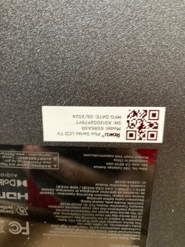 Photo 1 of **SMASHED SCREEN FINAL SALE**Roku Smart TV – 65-Inch Plus Series 4K QLED RokuTV with Roku Voice Remote Pro