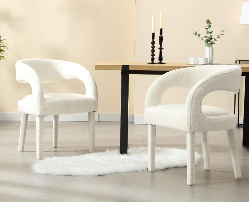 Photo 1 of ***MISSING LEGS/PARTS ONLY ITEM*** CIMOTA White Upholstered Dining Chairs Set of 2 Modern Kitchen & Dining Room Chairs Sherpa Kitchen Chairs with Arms/Open Back Comfy Accent Chairs for Living Room/Bedroom, Faux Fur White/2PCS