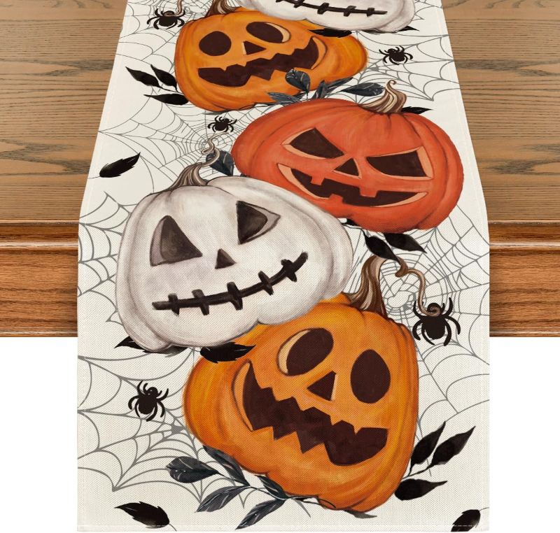 Photo 1 of Artoid Mode Polka Dot Ghost Pumpkin Cat Boo 2PCS Halloween Table Runner, Bat Seasonal Fall Kitchen Dining Table Decoration Home Party Decor 13x72 Inch