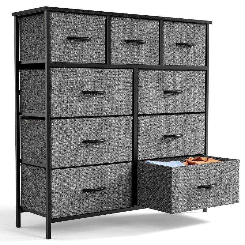 Photo 1 of *** see the photo, with damages**Yangming Fabric Dresser for Bedroom 9 Drawer, Grey