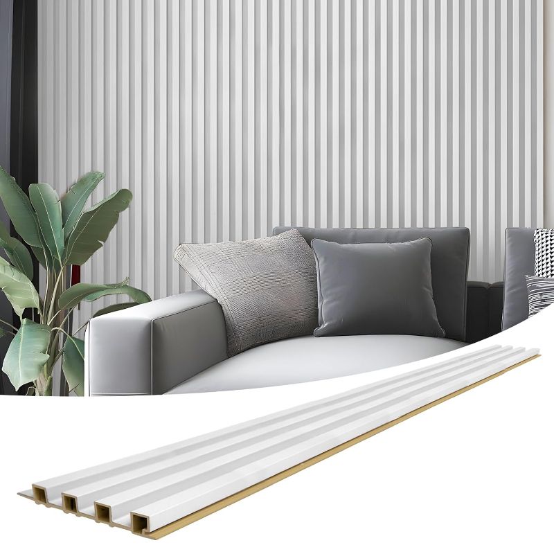 Photo 1 of Art3d 8-Pack 96 x 6in. WPC Acoustic Slat Wall Panel for Modern Interior Decor, TV Background, Living Room, Matte White
