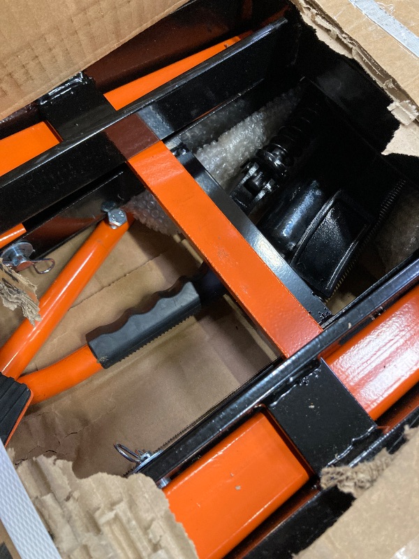 Photo 1 of VEVOR Hydraulic Motorcycle Lift Jack 1500 LBS Capacity ATV Scissor Lift Jack Portable Motorcycle Lift Table with 4 Wheels Hydraulic Foot-Operated Hoist Stand for Motorcycle ATV UTV Powersports