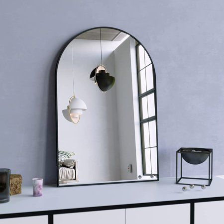 Photo 1 of BEAUTYPEAK 20 X 30 Bathroom Mirror Wall Vanity Arched Mirror Black