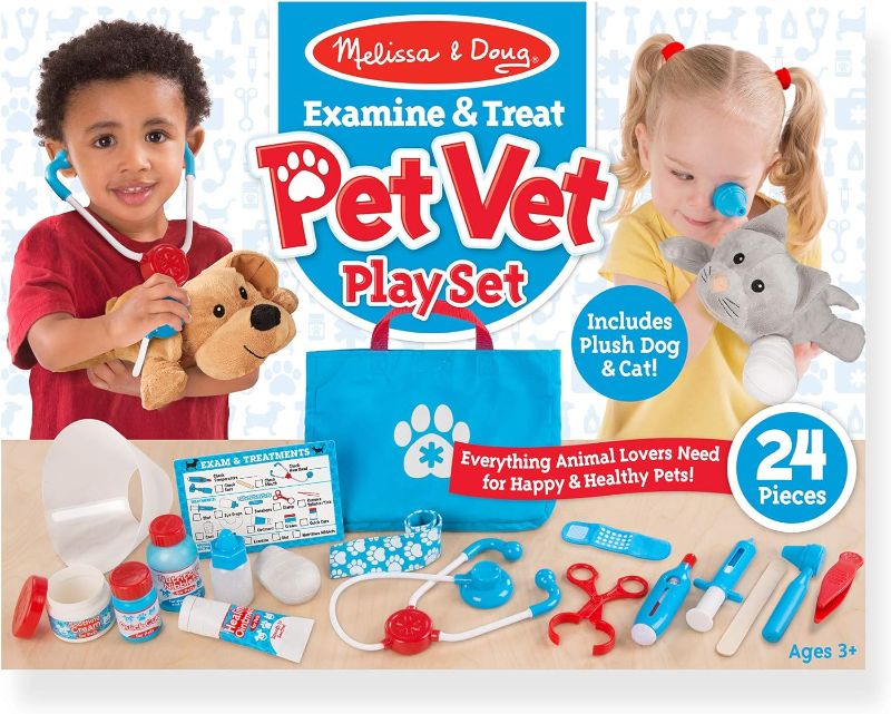 Photo 1 of  

Melissa & Doug Examine and Treat Pet Vet Play Set (24 pcs) - Kids Veterinary Play Set, Veterinarian Kit For Kids, STEAM Toy, Pretend Play Doctor Set For Kids Ages 3+

