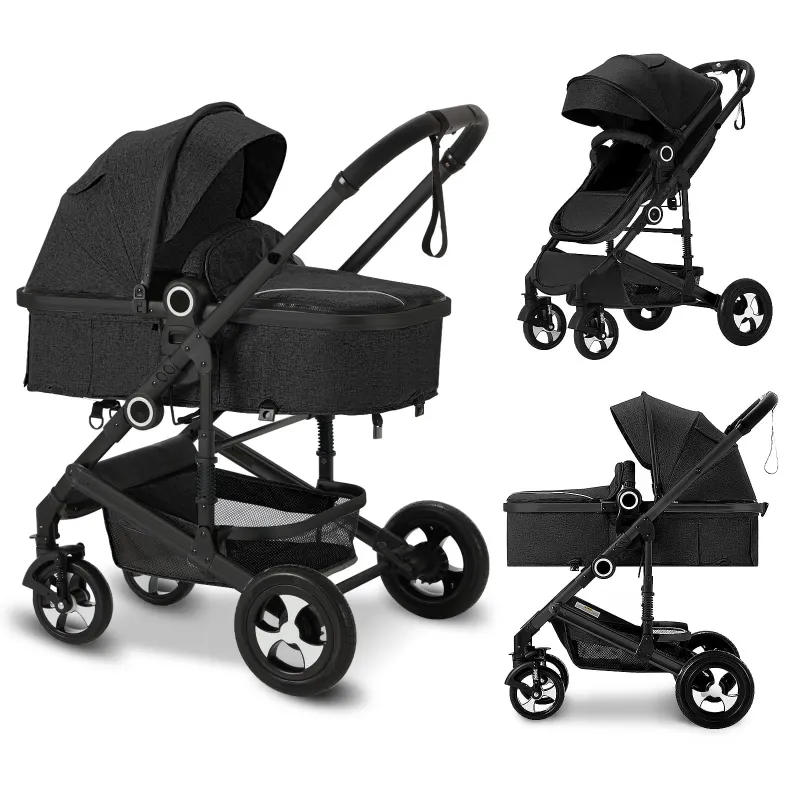 Photo 1 of AILEEKISS 3-in-1 Convertible Baby Stroller, Folding Newborn Stroller with Big Seat, 21LB, Black