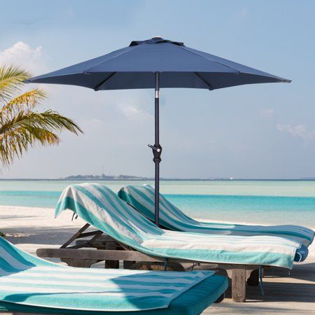 Photo 1 of Ainfox 7.5ft Patio Umbrella Outdoor Portable Table Market Umbrella with Push Button Tilt/Crank Waterproof UV-proof Navy Blue