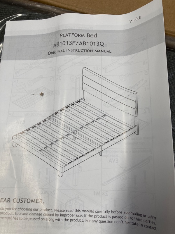 Photo 1 of Allewie Queen Size Platform Bed Frame with Fabric Headboard/Fully Upholstered Mattress Foundation, No Box Spring Needed, Beige
