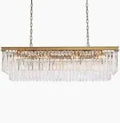 Photo 1 of **MISSING HANGING CRYSTALS, maybe other parts** Arotikee Gold Rectangular Crystal
Chardelier Modern Rectangle
Chandelier 21 Lights Oval