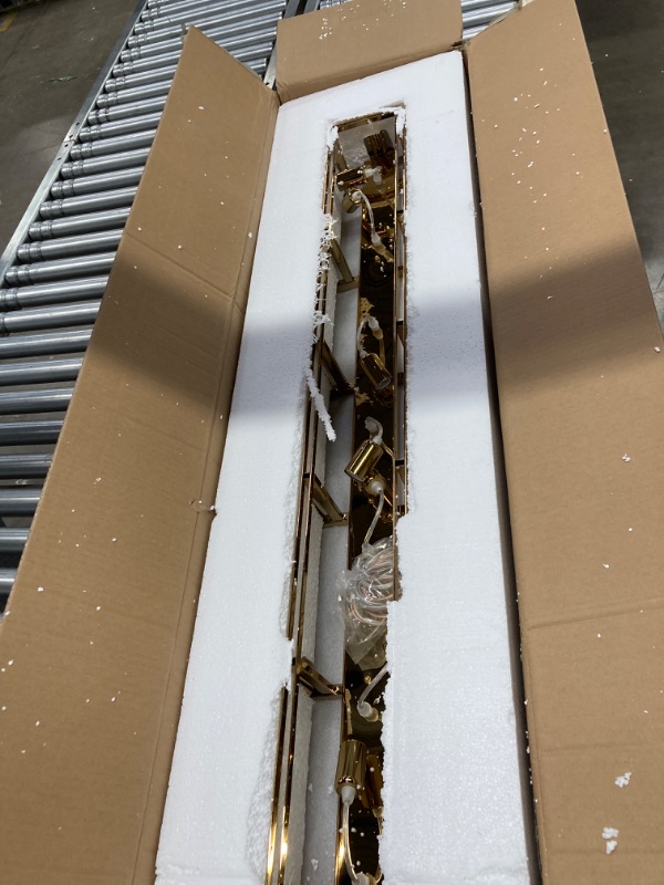 Photo 1 of **MISSING HANGING CRYSTALS, maybe other parts** Arotikee Gold Rectangular Crystal
Chardelier Modern Rectangle
Chandelier 21 Lights Oval