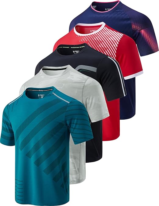 Photo 1 of 5 Pack Men’s Active Quick Dry Crew Neck T Shirts | Athletic Running Gym Workout Short Sleeve Tee Tops Bulk
