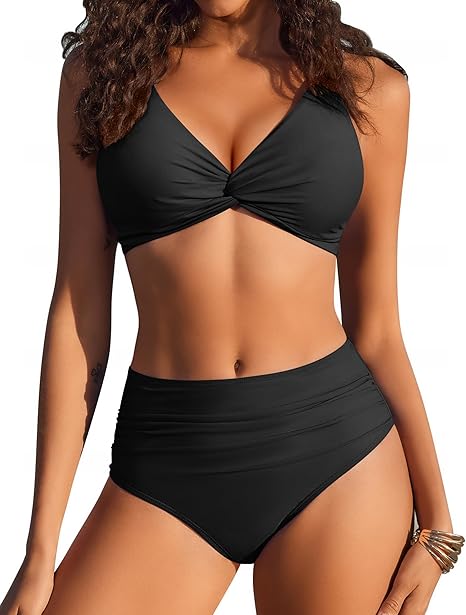 Photo 1 of AI'MAGE High Waisted Bikini Sets Two Piece Tummy Control Swimsuits V Neck Summer Beach Swim Bathing Suits S-XXL
