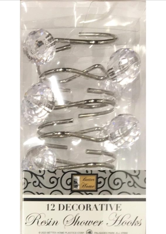 Photo 1 of 12 Decorative Metal Shower Hooks Resin Fun Design Curtain Rings (Crystal)