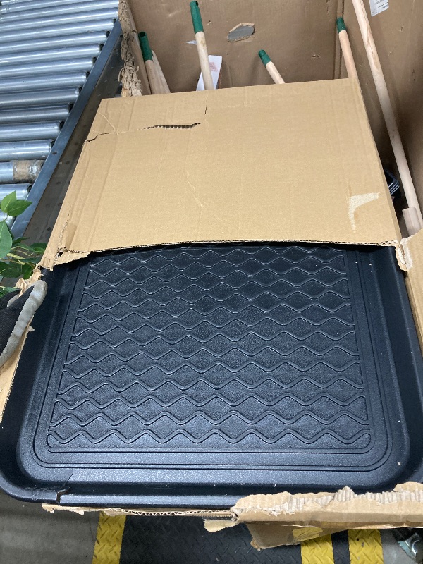 Photo 1 of All-Weather Indoor/Outdoor Boot Tray - Weather-Resistant Hard Plastic Shoe Mat with Raised Edge for Entryways, Decks, and Patios by Stalwart (Black)