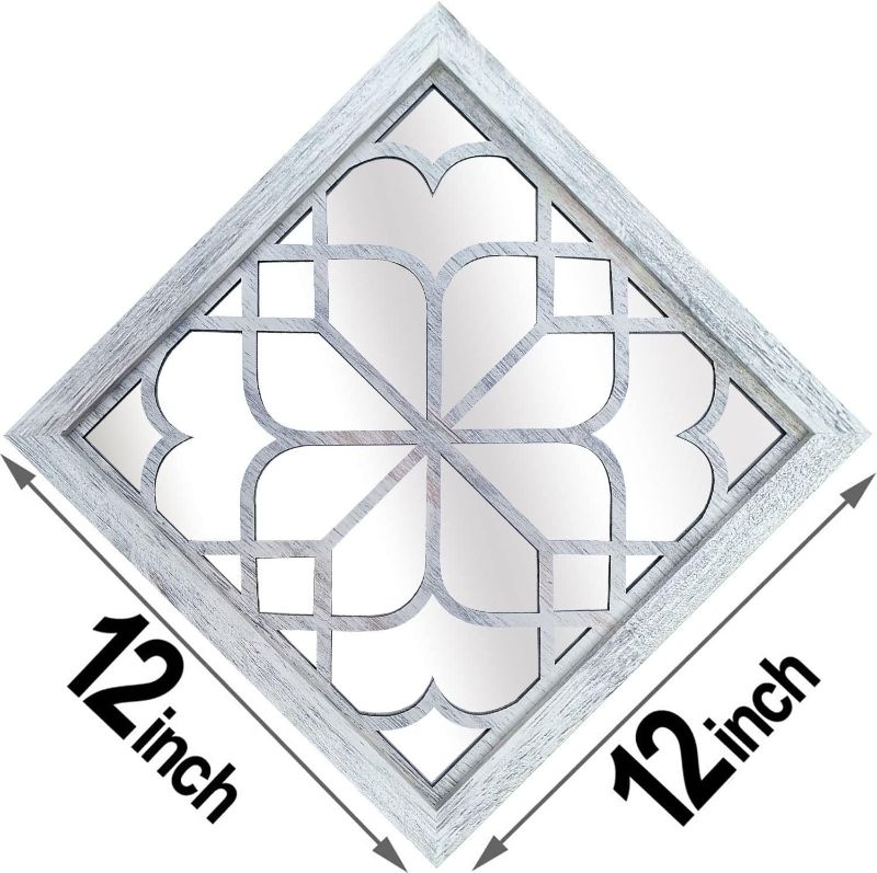 Photo 1 of 1 PCS Square Rustic Wall Mirror, Farmhouse Decorative White Wall Mirror for Bedroom Entry Living Room Dining Room (12”x12”)