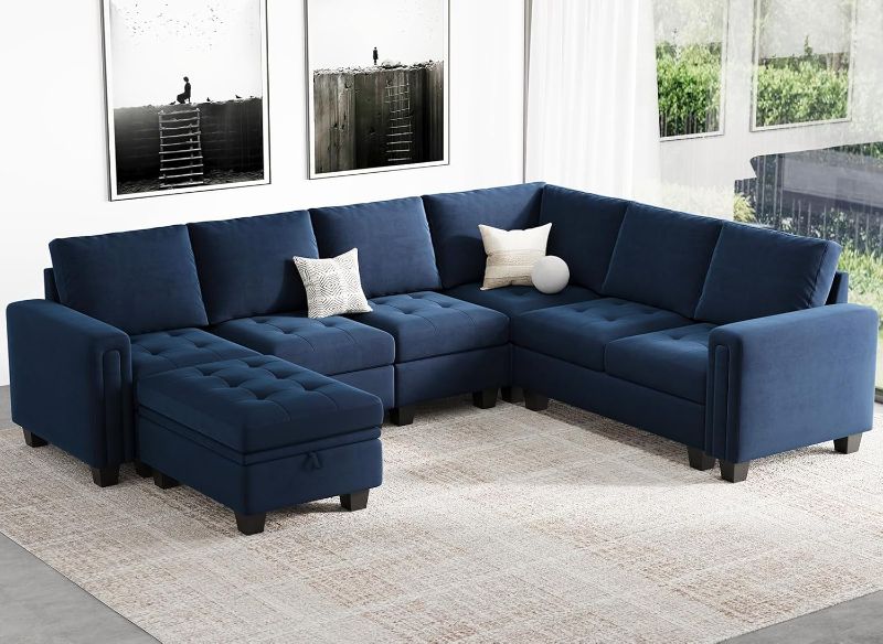 Photo 1 of ***BOX D ONLY/INCOMPLETE SET/ JUST THE CORNER/NO LEGS***
Belffin Modular Sectional Sofa Couch 7-Seater Convertible Sectional Sofa Velvet Modular Sectional with Storage Ottoman L Shaped Couch with Chaises Blue