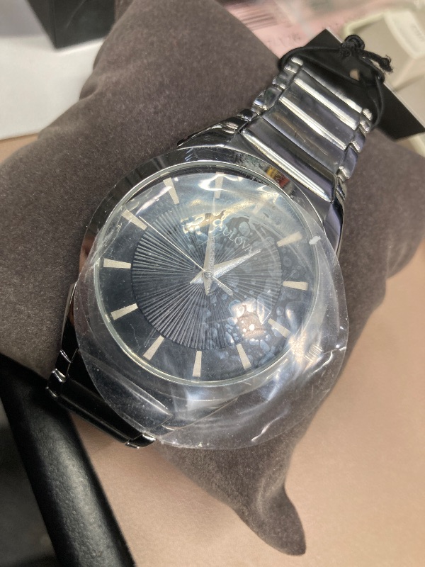 Photo 1 of ***FACE AND BAND HAVE MANY SCRATCHES*** Bulova Men's 3-Hand Calendar Date Quartz Watch, Patterned Dial, 38mm, Style: 96B149