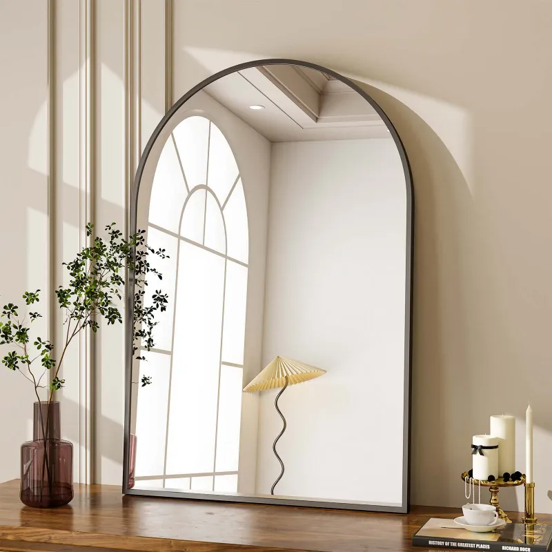 Photo 1 of BEAUTYPEAK 24"x 36" Bathroom Mirror Wall Vanity Arched Mirror, Black
