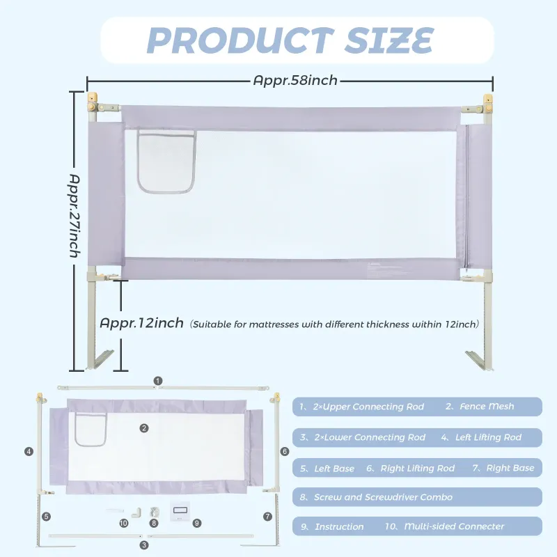 Photo 1 of Bed Rails for Toddlers 59" L, Toddler Bed Rails with Breathable Fabric, Infant Safety Bed Guardrail, Bed Rail for Twin Bed, Bed Safety Rails for Children (Gray-One Side)
