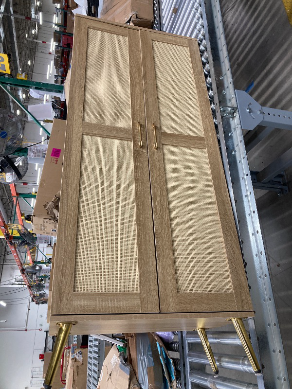 Photo 1 of Ameriwood Home Wimberly Tall 2-Door Cabinet, Natural with Faux Rattan
