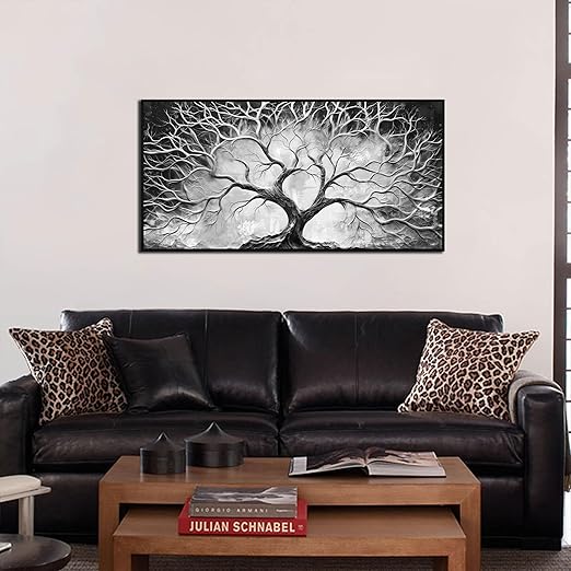 Photo 1 of ***THE PICTURE IS BROKEN INTO 5 PIECES TO PUT TOGETHER*****Black and White Pictures Wall Art for Living Room - Black Framed Tree Canvas Wall Art for Office Size 20" x 40"