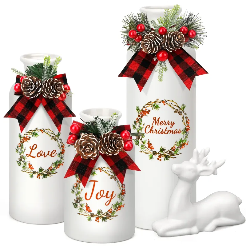 Photo 1 of Ayieyill 4 Pcs Christmas Decorations Indoor Vase and Reindeer, Ceramic, White