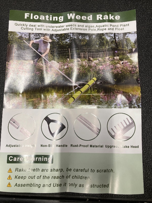 Photo 1 of Aluminum Pond Rake - 36" Aquatic Weed Rake with 11' Adjustable Extension Pole, Rope and Float, 50' Throw for Lake, Lawns, Gardens, Beach