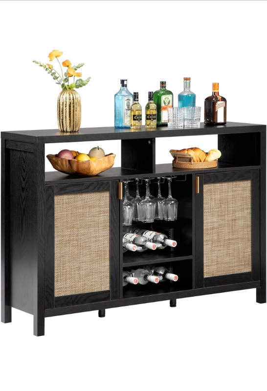 Photo 1 of Coffee Bar Cabinet, 51" Sideboard Buffet Cabinet with Storage, Modern Liquor Cabinet with Wine Racks Credenza Console Buffet Table for Home Living Dining Room Entryway, Black