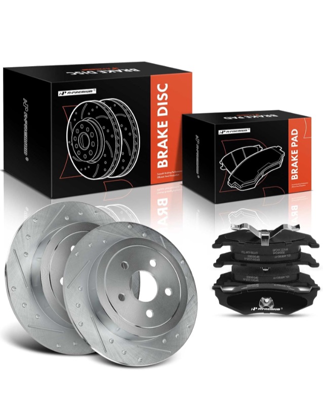 Photo 1 of A-Premium 10.63 inch (270mm) Rear Drilled and Slotted Disc Brake Rotors + Ceramic Pads Kit Compatible with Select Chrysler & Dodge & Plymouth Models - Sebring, PT Cruiser, Cirrus, Neon, 6-PC Set