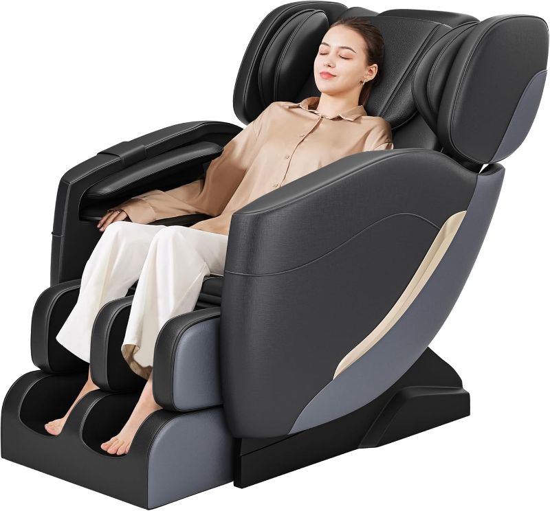 Photo 1 of 025 Massage Chair, Full Body Zero Gravity Massage Chair with Auto Modes, 8 Fix Point Rollers, Bluetooth, Foot Massage, Heating Function, Black and Gray