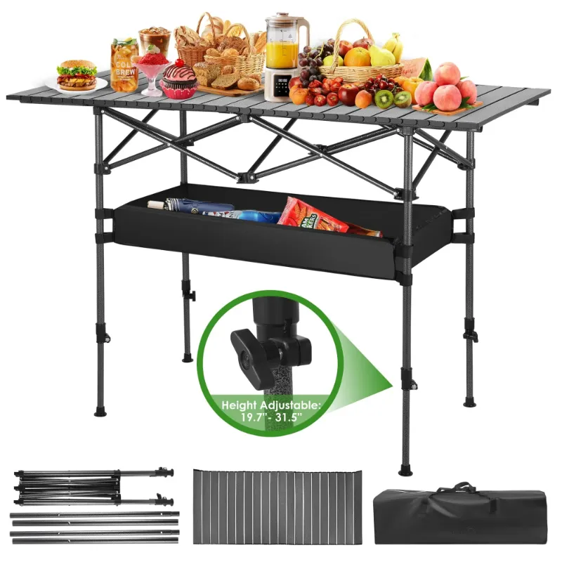 Photo 1 of AMTPM Folding Camping Table Adjustable Height, Lightweight 0.5mm Steel Lightweight Camping Table for Indoor & Outdoor Family Camp?Picnic Hiking, Backpacking, Beach, 47"x 22"