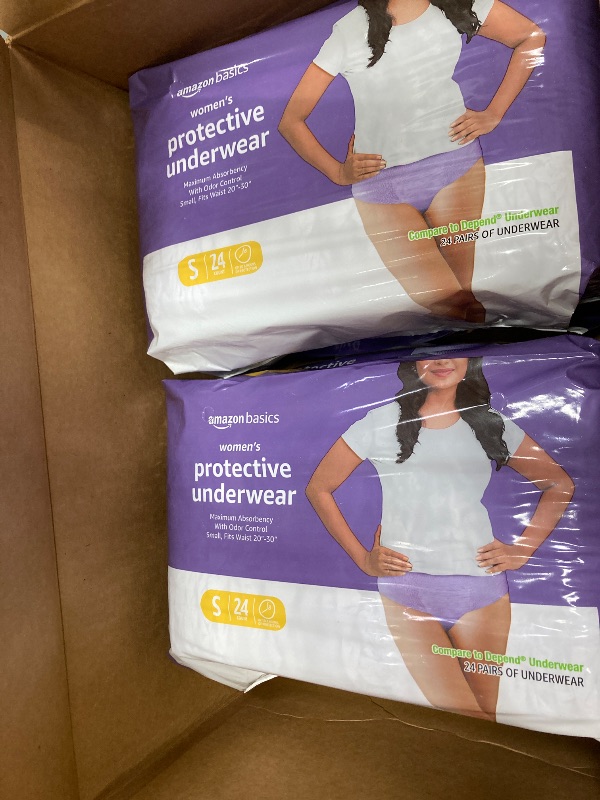 Photo 1 of Amazon Basics Incontinence Underwear for Women, Protective, Disposable, Postpartum, Maximum Absorbency, Small, Lavender, 72 Count (2 Packs of 24)
