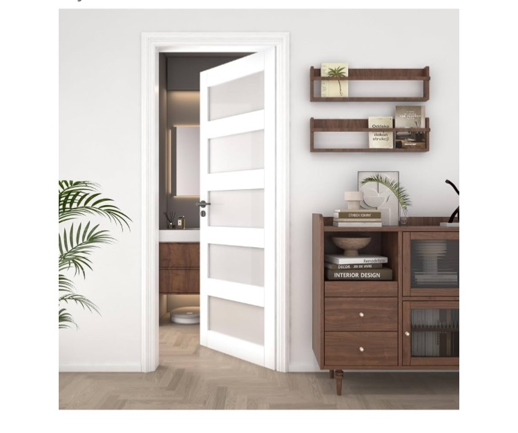 Photo 1 of 24"Frosted Glass Slab Door, -Panel Interior Doors Solid Wood French Door Slab DIY for Pantry Closet Laundry Bathroom White Pre-Finished Surface