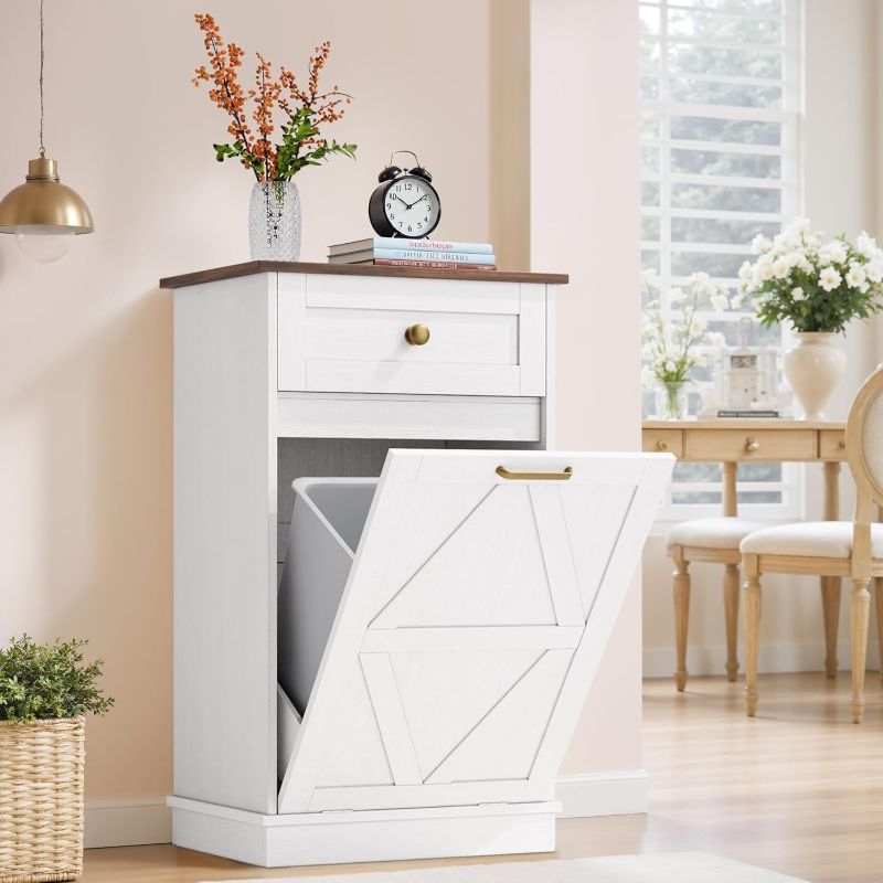 Photo 1 of ==SIMILAR==Furmax Tilt Out Trash Cabinet 10 Gallon, Woodern Hidden Trash Can Holder, Trash Bin for Kitchen, Laundry Sorter (White)
