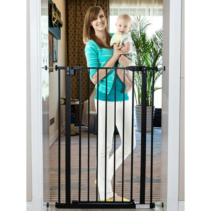 Photo 1 of  Extra Tall Walk Thru Baby Gate for Doorways Stairs with 6-inch Extension Kit 4 Pack Pressure Mount Kit, Black