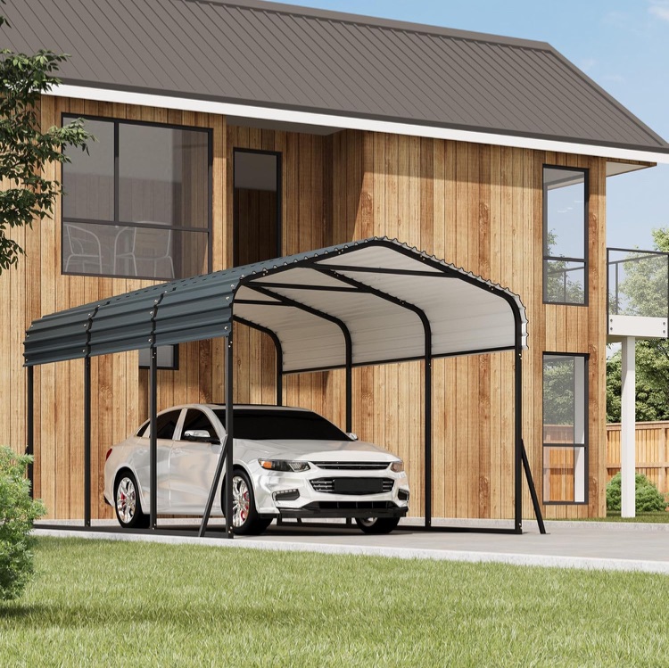 Photo 1 of 10 x 15 FT Metal Carport with Galvanized Steel Roof, Heavy Duty Metal Roof Carport with Enhanced Base, Tall Metal Carport Kits Garage for Tractors, Trucks, Boats, Cars