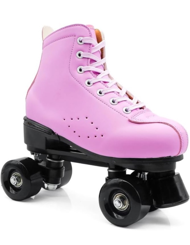 Photo 1 of Adult Double Row Roller Skates, Purple Leather Breathable Four-Wheel Roller Skates, Jelly Wheel Purple Roller Skates SIZE 12 IN WOMEN